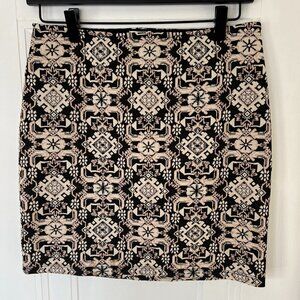 Geometric Print Mini Skirt – Black, Beige, Blush & Gold Glitter Accents